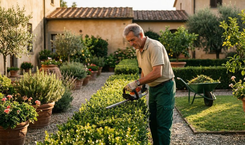 Giardiniere professionista cura siepi e aree verdi a Bologna