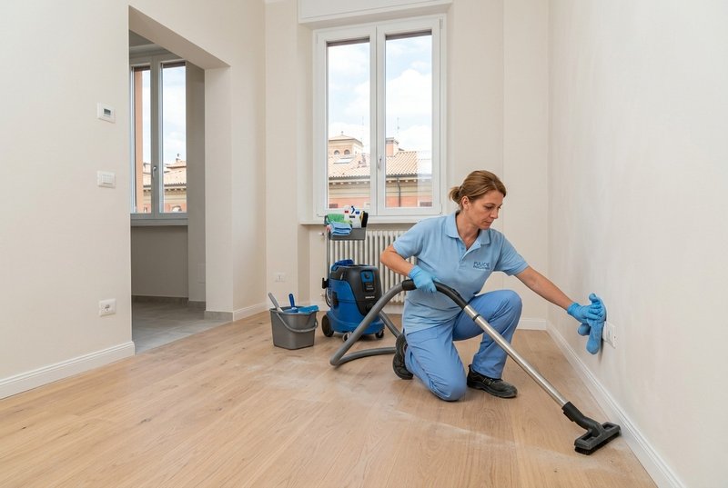 Operatore La Pulinova rimuove le polveri di cantiere dopo una ristrutturazione a Bologna